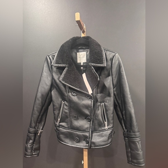 Avec les Filles Anthropologie NEW Black Faux Leather/Shearling Jacket - Picture 6 of 16